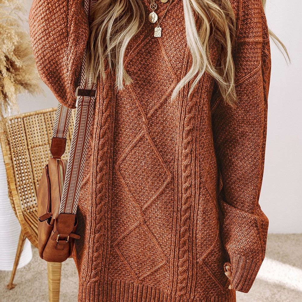 Cable Knit Drop Shoulder Loose Fit Sweater Dress