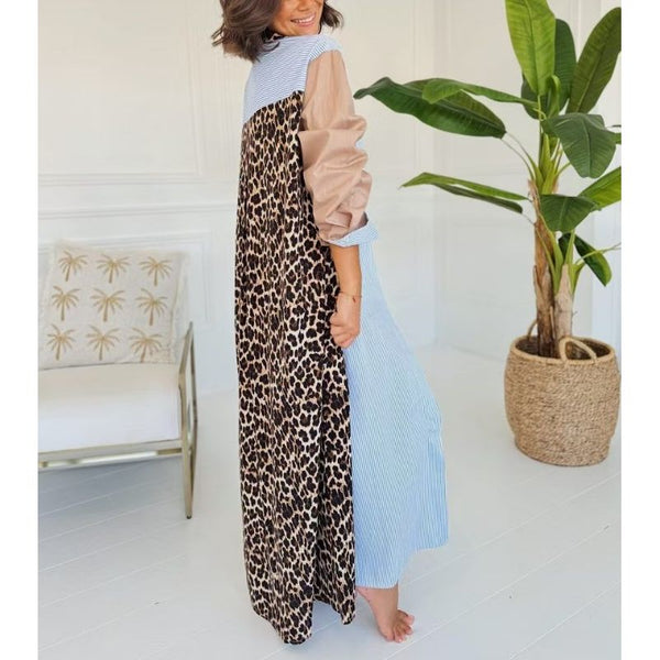 Animals Print Patchwork Contrasr Shirt Dress