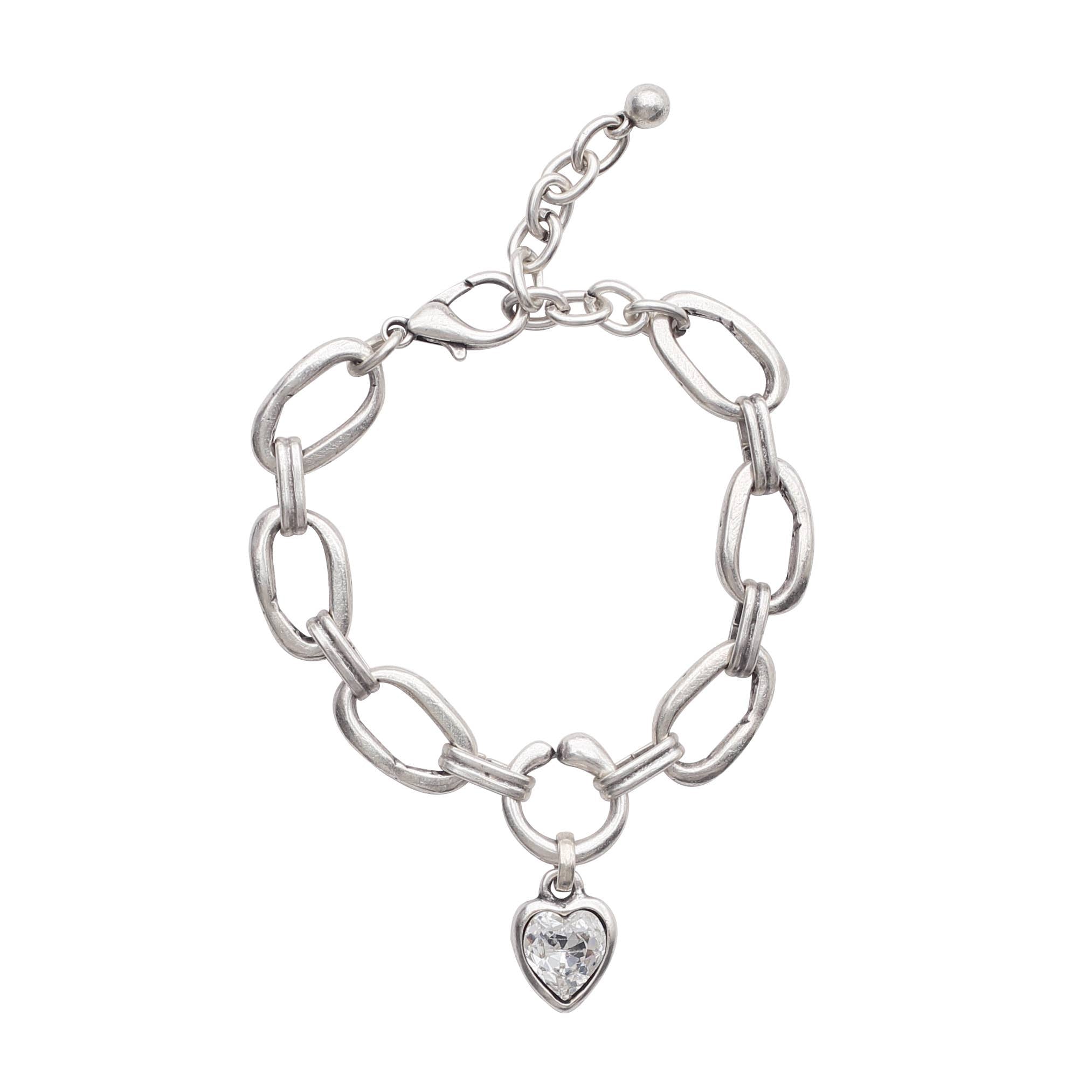 Handmade Pewter Link & Chain Heart Crystal Bracelet