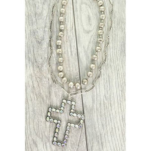 Double Western Cross Pendant Necklace Set