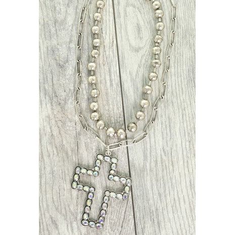 Double Western Cross Pendant Necklace Set