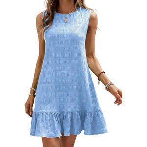 Fashionable Sleeveless Round Neck Dress, Blue