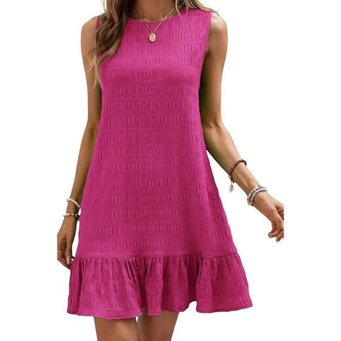 Fashionable Sleeveless Round Neck Dress, Fuchsia