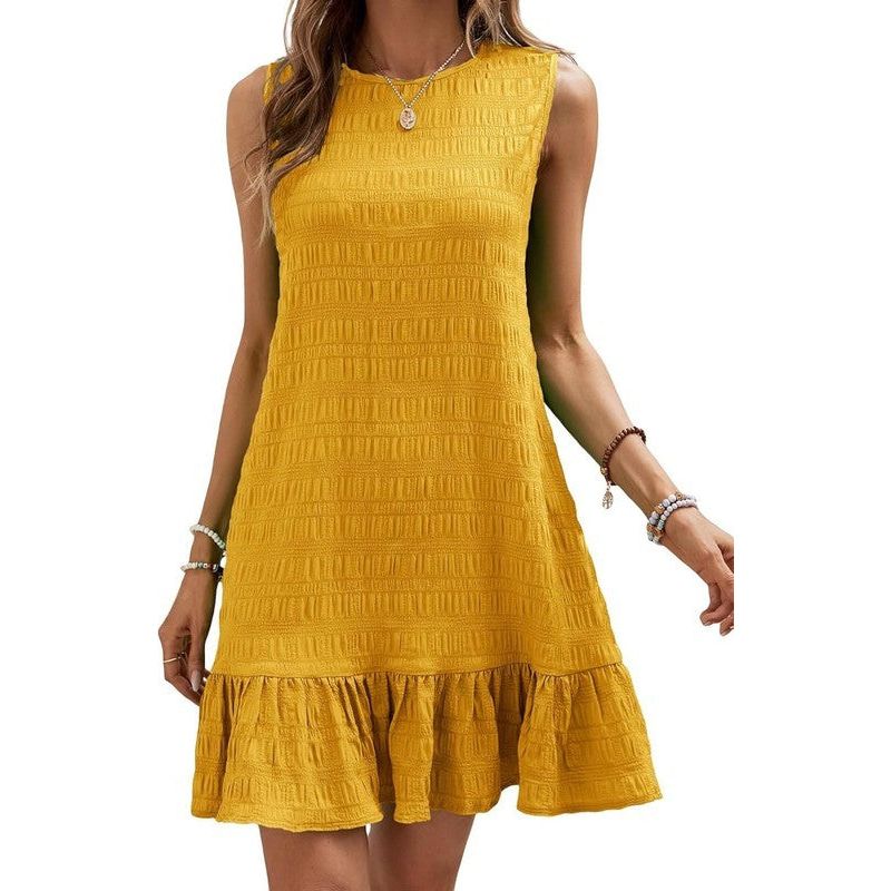 Fashionable Sleeveless Round Neck Dress, Yellow