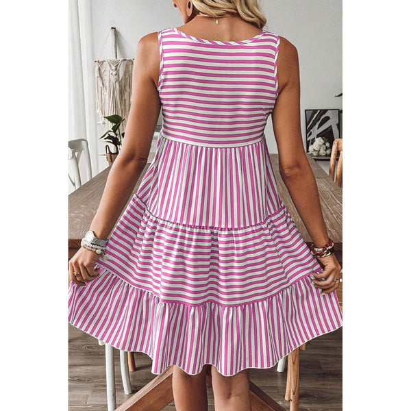 Stripe U Neck Sleeveless Loose Fit Mini Dress