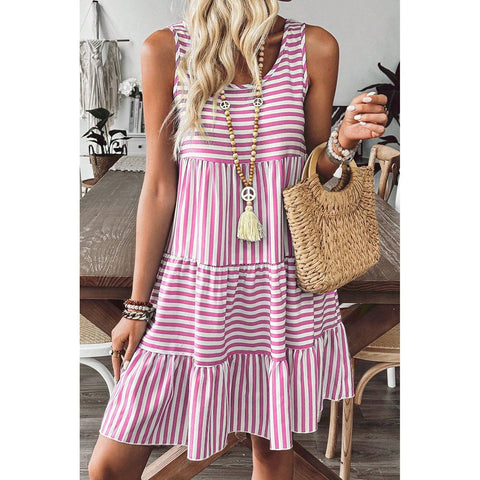 Stripe U Neck Sleeveless Loose Fit Mini Dress