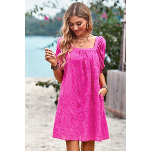 Fuchsia Solid Square Neck Dress
