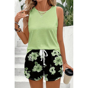 Solid Color Top And Shorts Set, Green