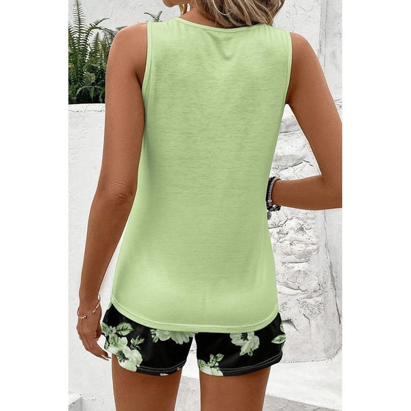 Solid Color Top And Shorts Set, Green