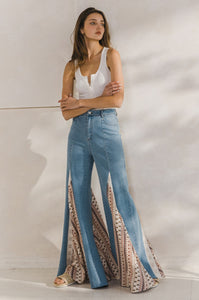 Light Denim Lace Detail Wide Leg Jeans