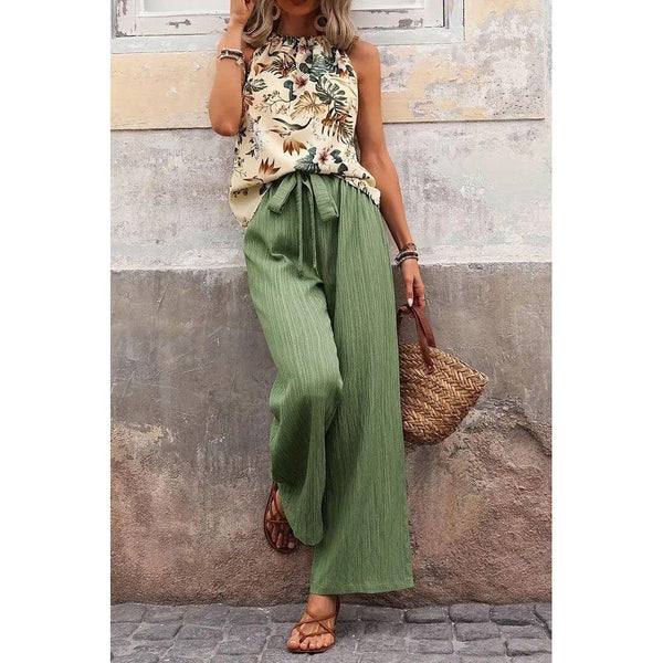 Top And Pants Premium Two-piece Set, Pea Green