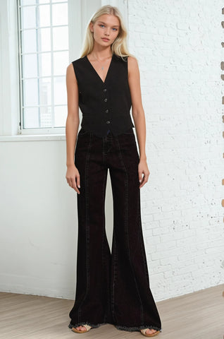 Wide Leg Palazzo Fit Jeans With Stretch