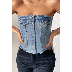 Denim Western Button-up Crop Bustier