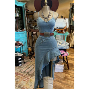 Denim Western Spaghetti Strap Ruffled Dress
