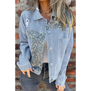 Leopard Color Block Denim Coats Jackets