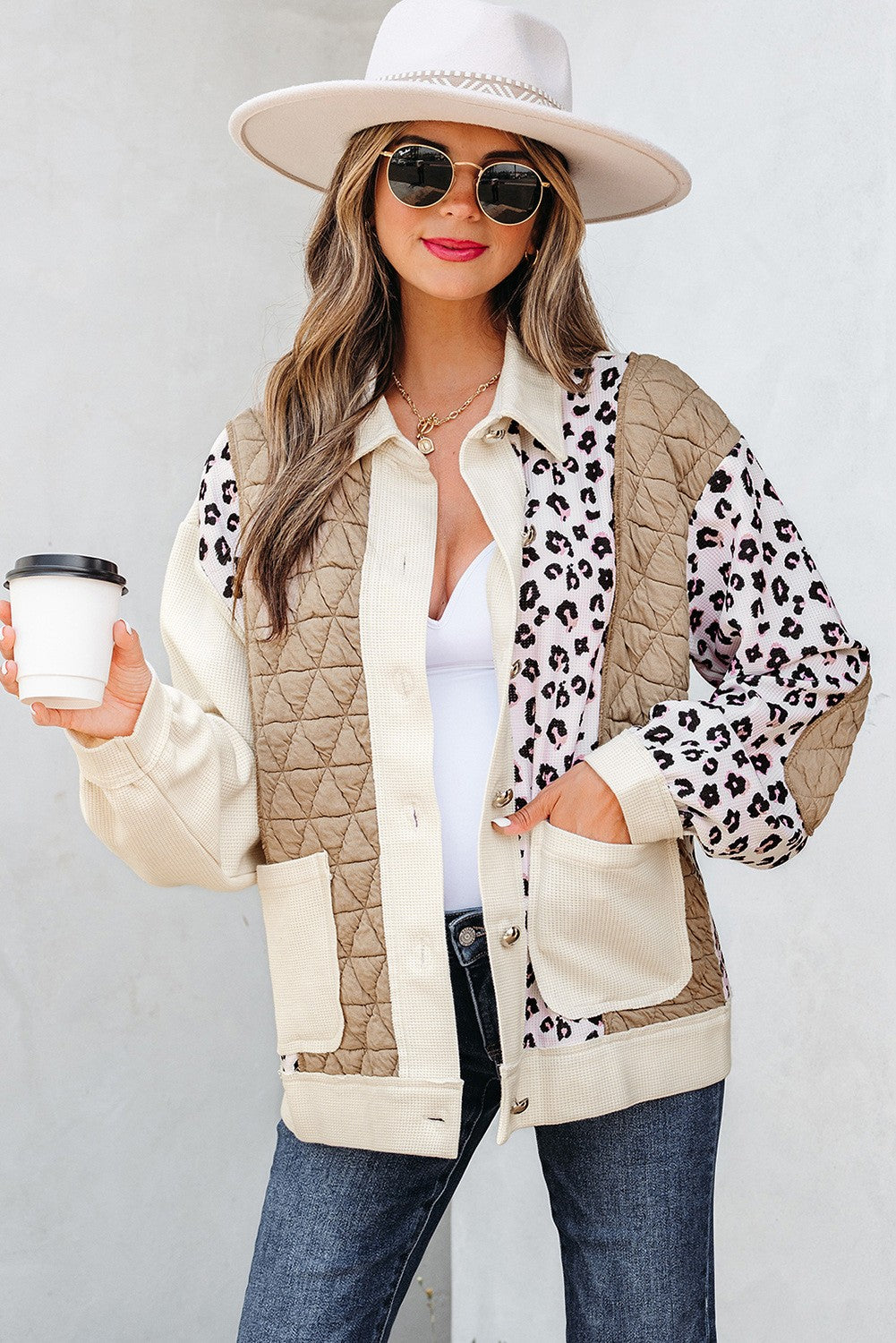 Waffle Quilted Patchwork Button Front Jacket