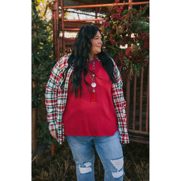 Santa Silk Back Flannel Top