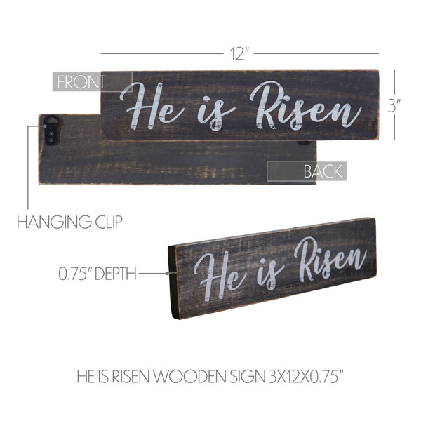 He Is Risen Wooden Sign 3x12