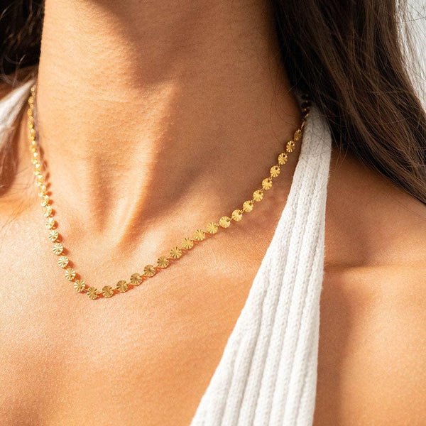 18K Gold PVD Stainless Steel Sunburst Chain Necklace: Gold / 18+2"
