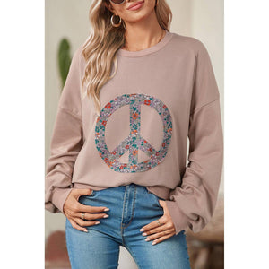 Floral Peace Symbol Drop Shoulder Sweatshirt