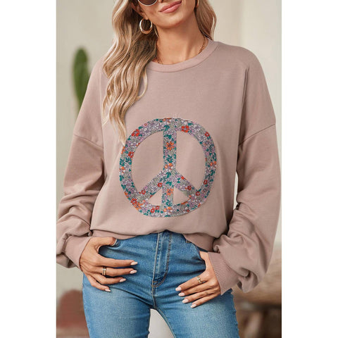 Floral Peace Symbol Drop Shoulder Sweatshirt