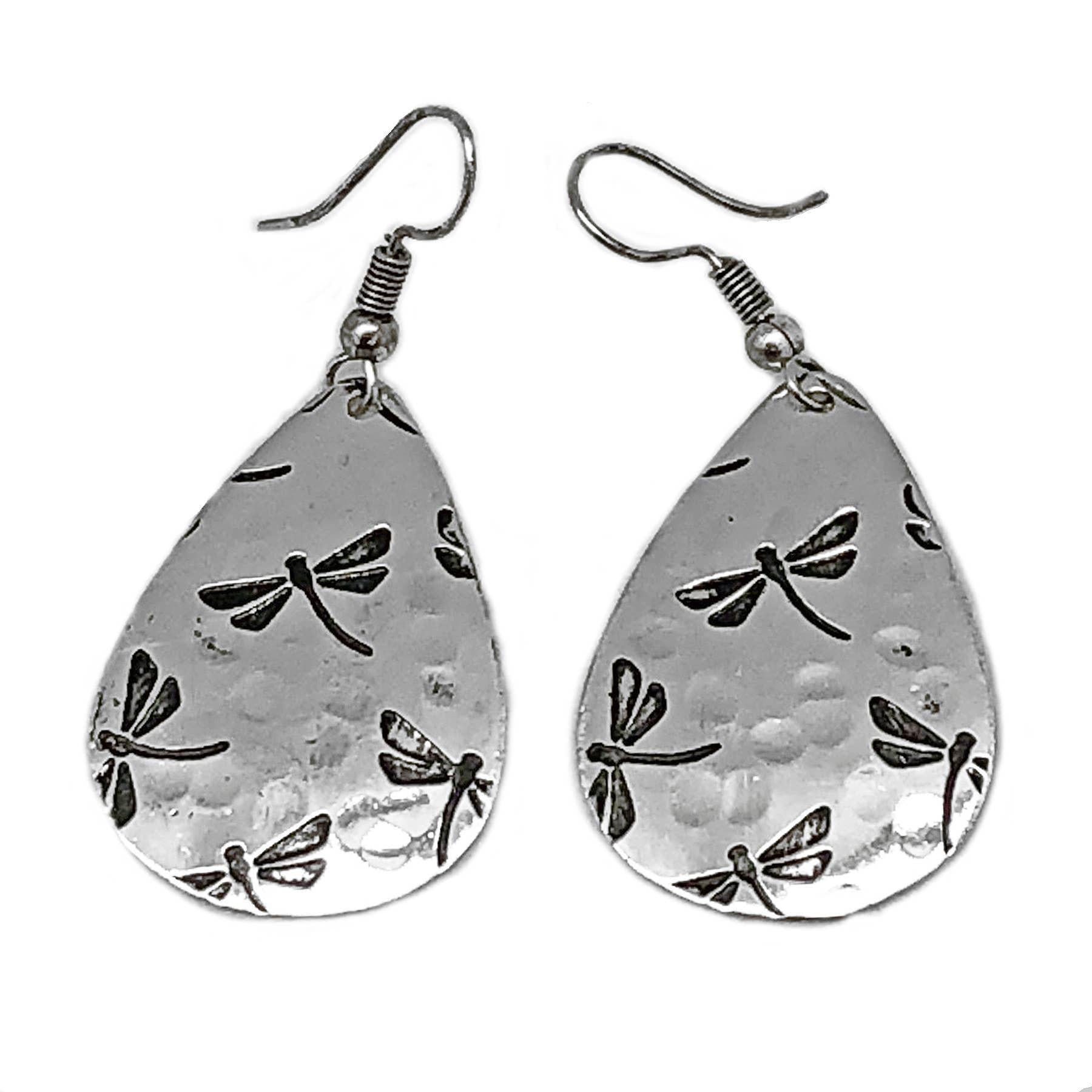 Dragonflies Silver Engraved Earrings