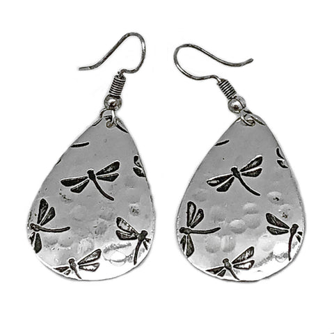 Dragonflies Silver Engraved Earrings