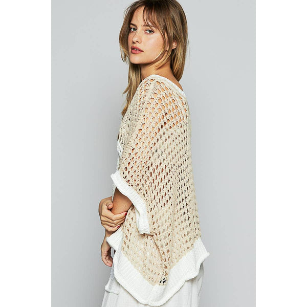 Oversize V-Neck Short Sleeve Peace Sign Sweater