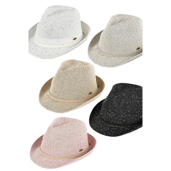 C.C Band Trim Sparkle Fedora Hat: White