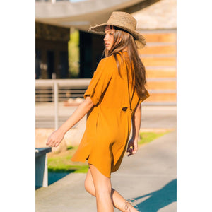 Half Sleeve Cutout Back Shirt Dress