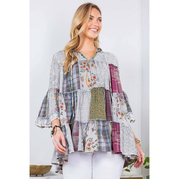 Artistic Fusion: Overdyed Jhabla Top With  Rayon Embroidery: Grey