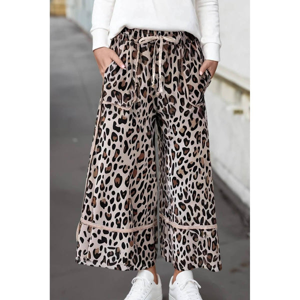 Leopard Wide Leg Cropped Pants