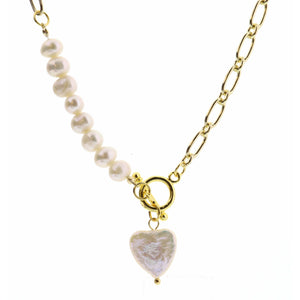 18" Pearl Heart with Toggle on Chain with Pearl Necklace