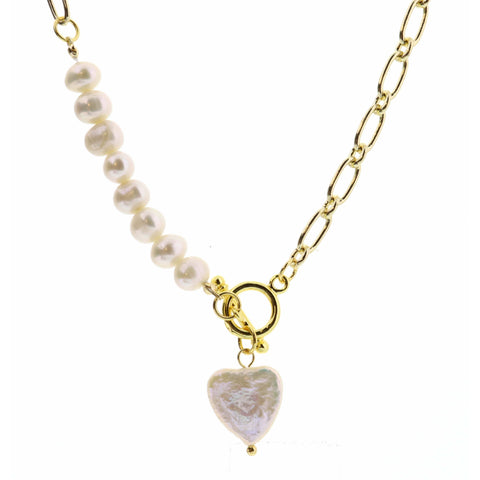 18" Pearl Heart with Toggle on Chain with Pearl Necklace