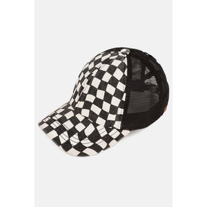 C.C Checkered Pattern Criss Cross Back Cap: Black