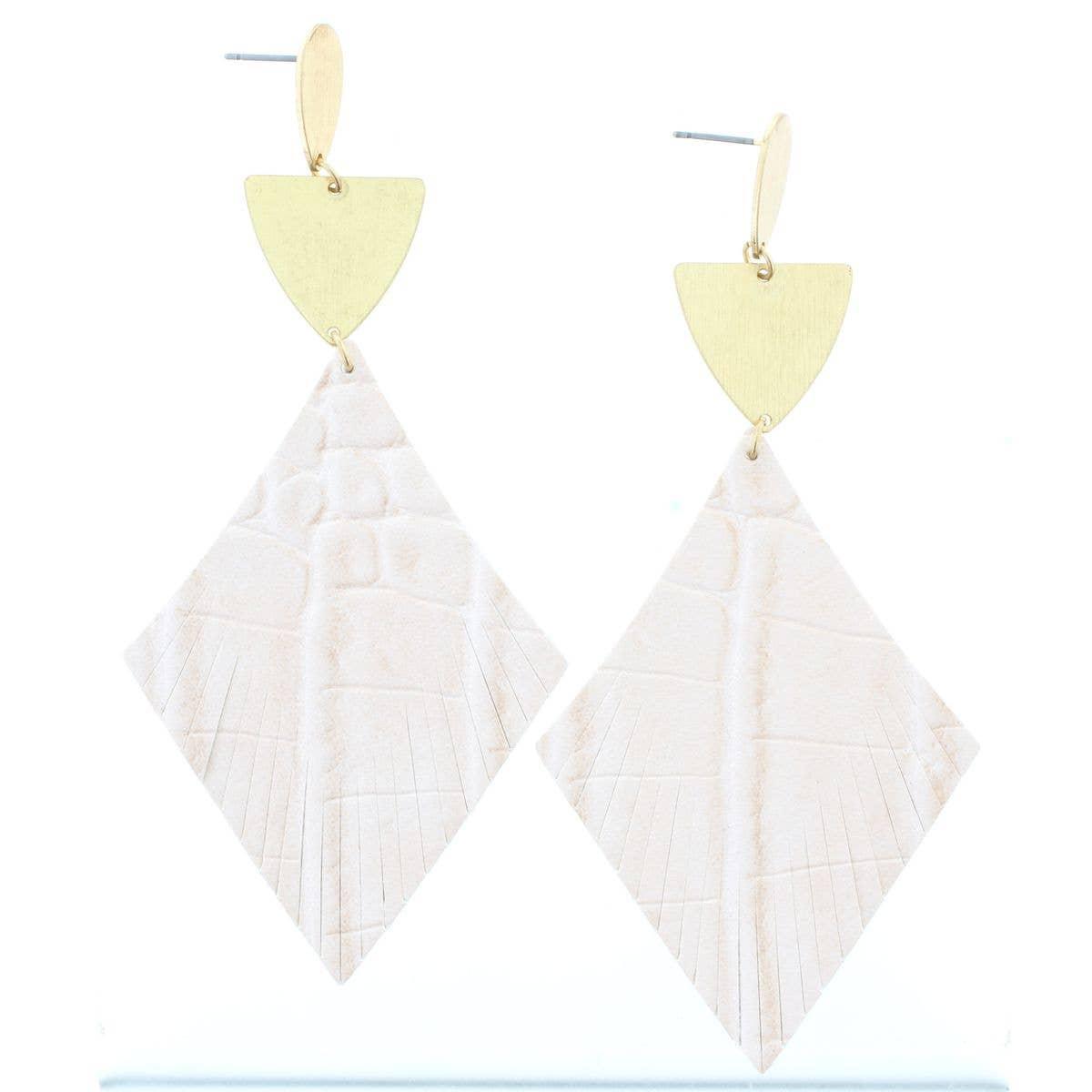 Gold Teardrop Post Earring with Gold Cream Alligator Leather