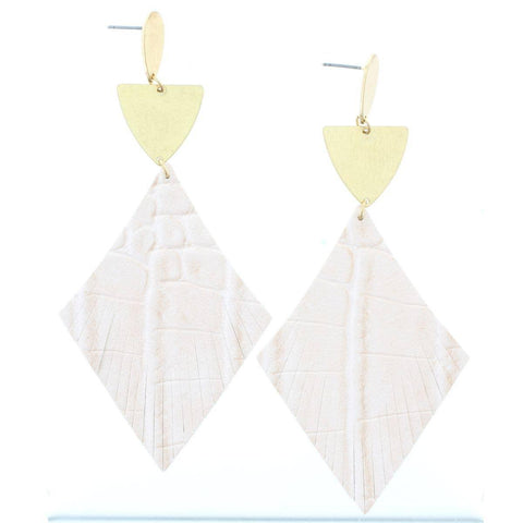 Gold Teardrop Post Earring with Gold Cream Alligator Leather
