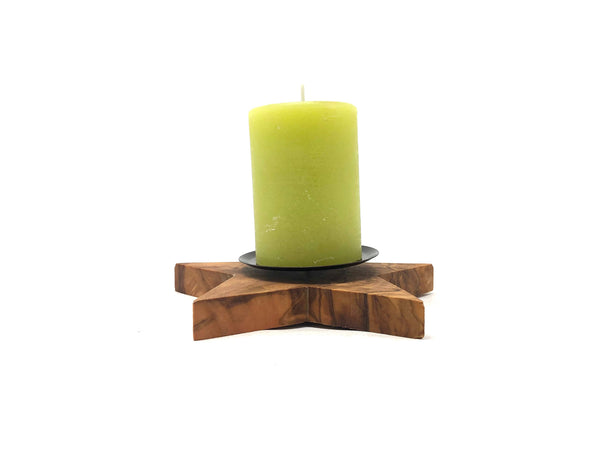 Olive wood star candle holder
