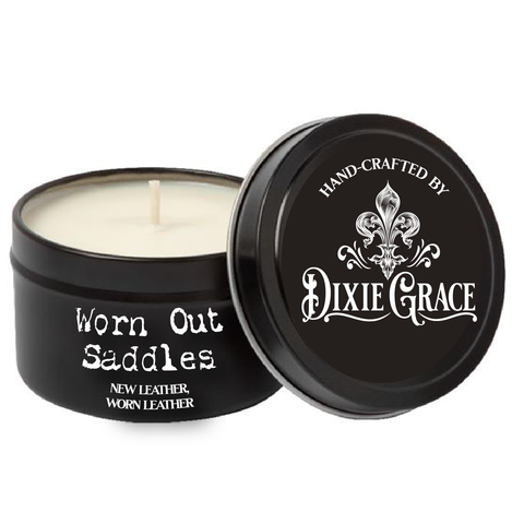 Worn Out Saddles - 8 oz Candle Tin - Cotton Wick