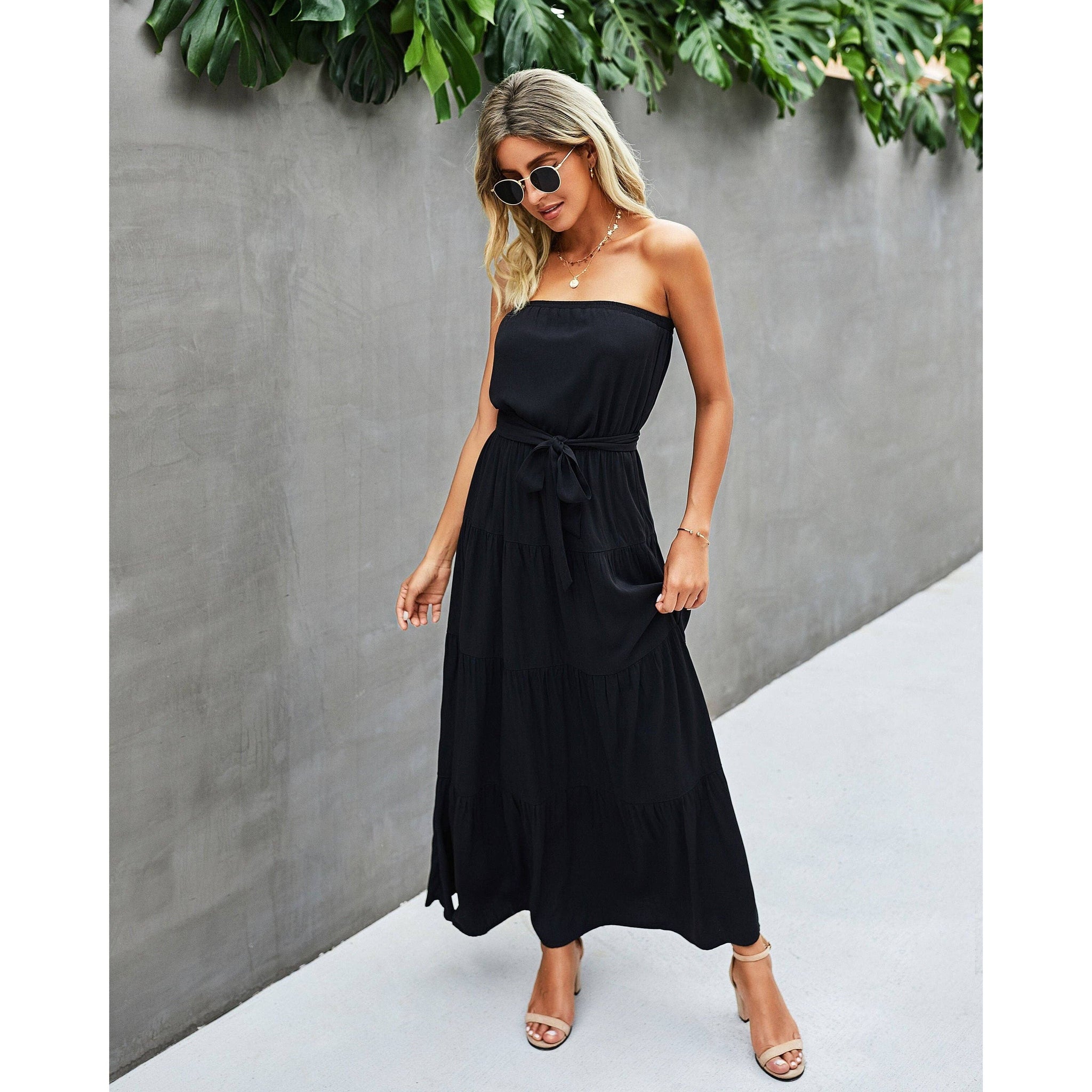 Elegant Off-Shoulder Ruffle Dress, Black