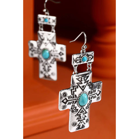 Western Semi Stone Dangle Cross Earrings