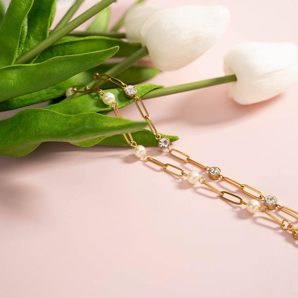 8K Gold PVD Station Stone Stone Paperclip Chain Bracelet: