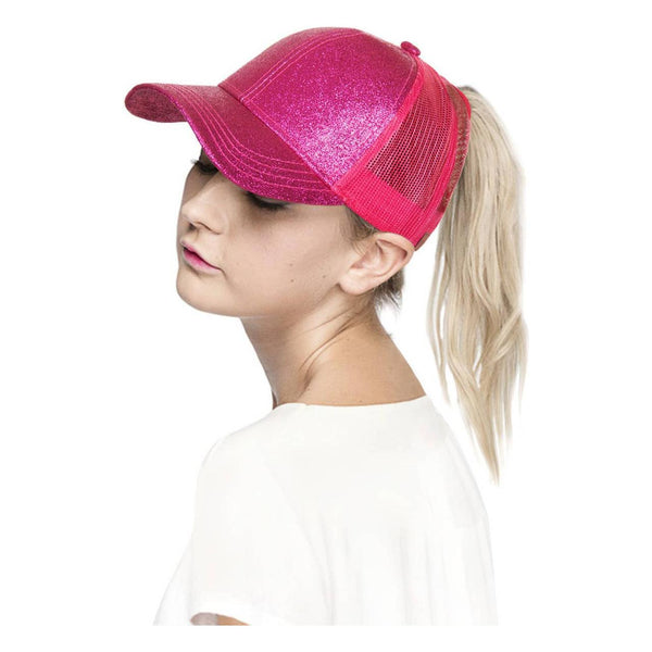 C.C Glitter Ponytail Mesh Back Baseball Cap