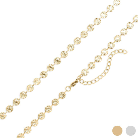 18K Gold PVD Stainless Steel Sunburst Chain Necklace: Gold / 18+2"