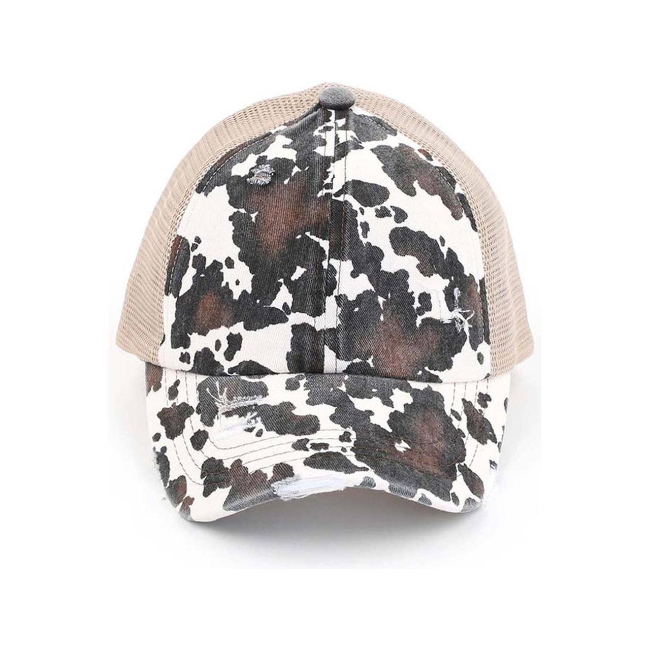 C.C Cow Print Mesh Criss Cross Ponytail Baseball Cap