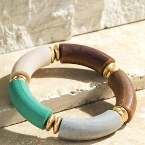 Wood Stretch Bracelet: Multi Turquoise