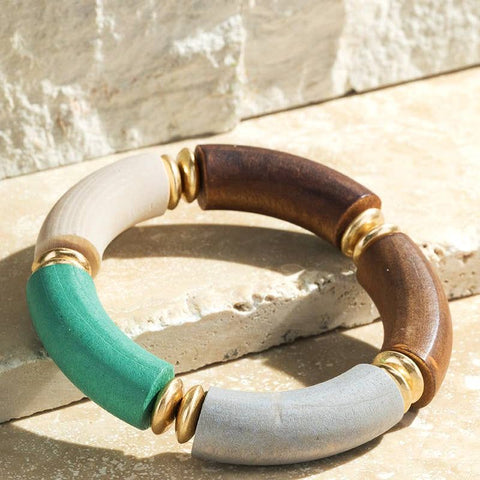 Wood Stretch Bracelet: Multi Turquoise