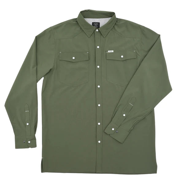 San Jac Men’s Long Sleeve Performance Pearl Snap-Olive