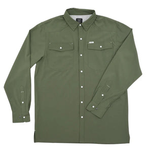 San Jac Men’s Long Sleeve Performance Pearl Snap-Olive