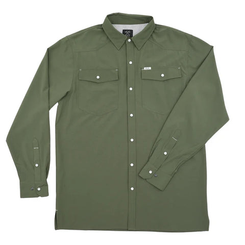San Jac Men’s Long Sleeve Performance Pearl Snap-Olive
